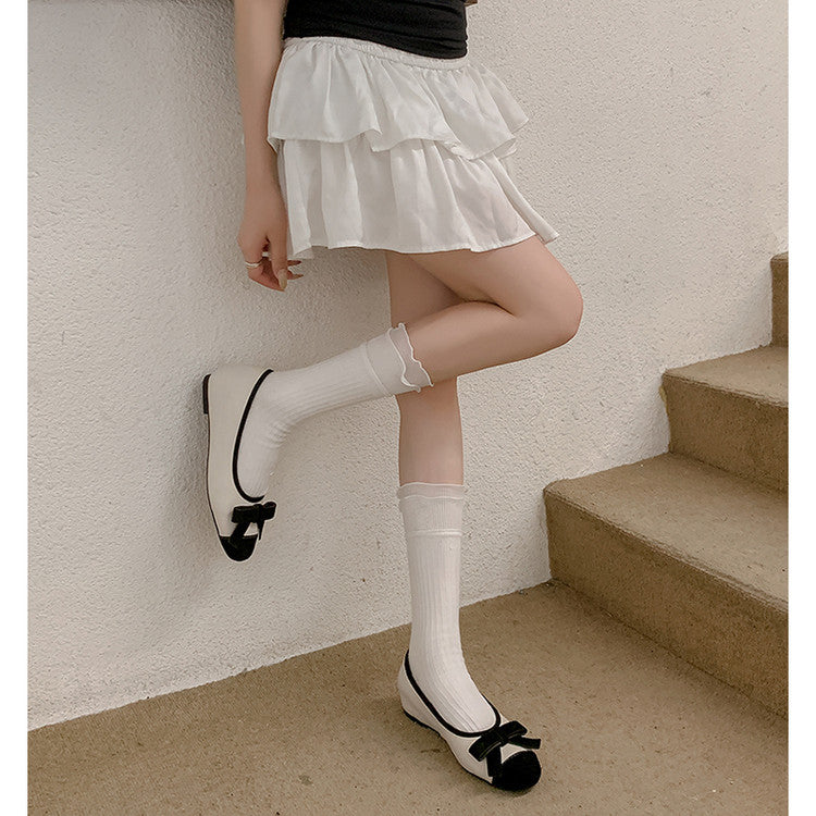 Karin Luna In Stock Spot Goods    Color Block Sweet Bowknot Hidden Wedge Shallow Mouth Flats