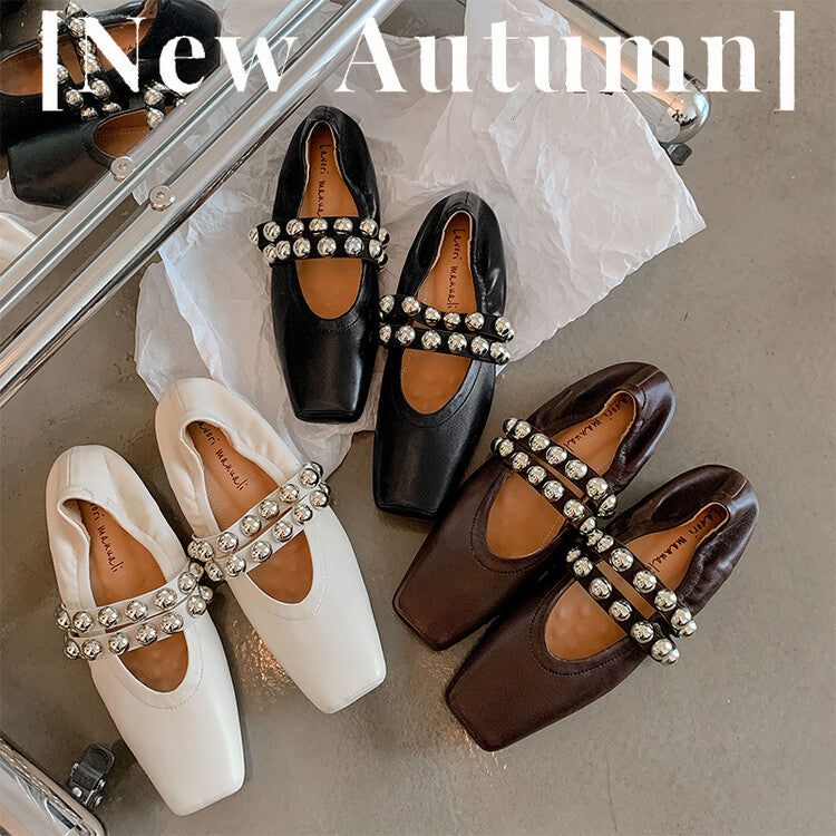 Karin Luna In Stock Spot Goods  Pig Nose Metal Strap Super Soft Granny Full Leather Mary Jane Shoes