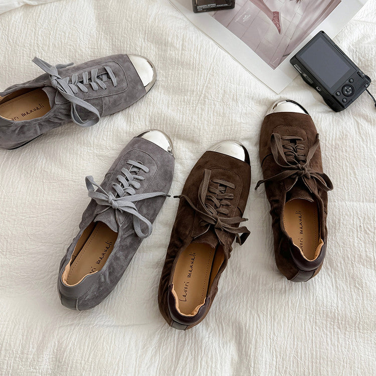 Karin Luna In Stock In Stock  High-end Metal Toe Lace-up Flats