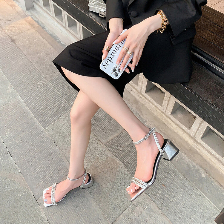 Karin Luna Classic Style   Rhinestone Strap Chunky Heel Open-Toe Sandals