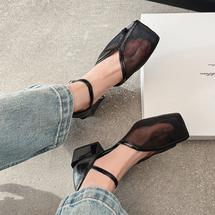 Karin Luna In Stock In Stock  Internet Celebrity Style Square Toe Mesh Chunky Heel Sandals