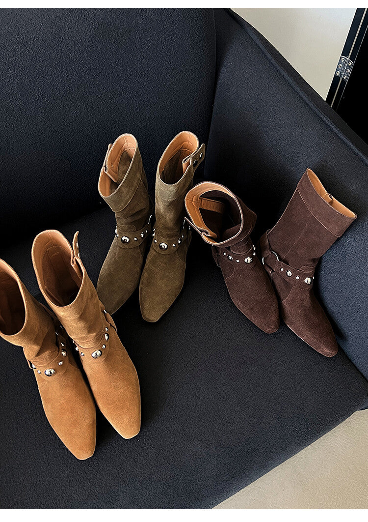 Karin Luna has prepared stock  Hot-Selling Retro Pointed Toe Wedge Metal Buckle High Tube Western Boots