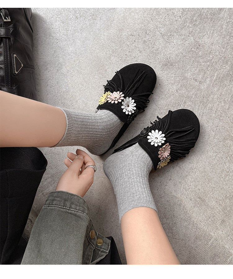 Karin Luna   Tassel Three-Dimensional Flower Thick-Soled Closed-Toe Slippers