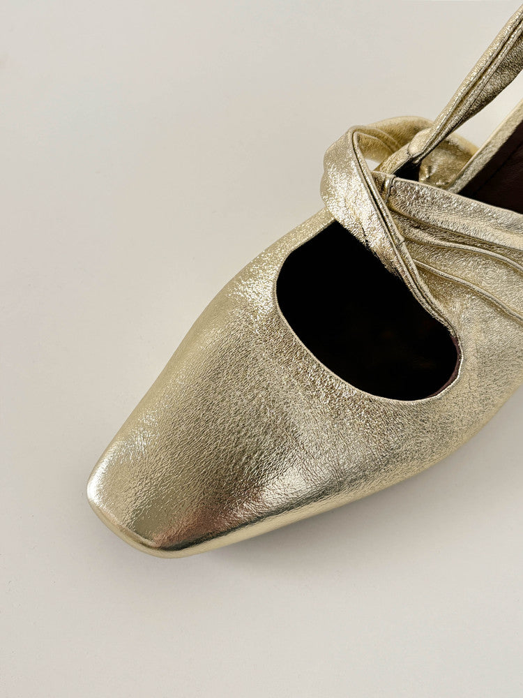 Karin Luna In Stock  Spot Goods Small Square Toe Wrinkled Chunky Heel Closed-Toe Sandals