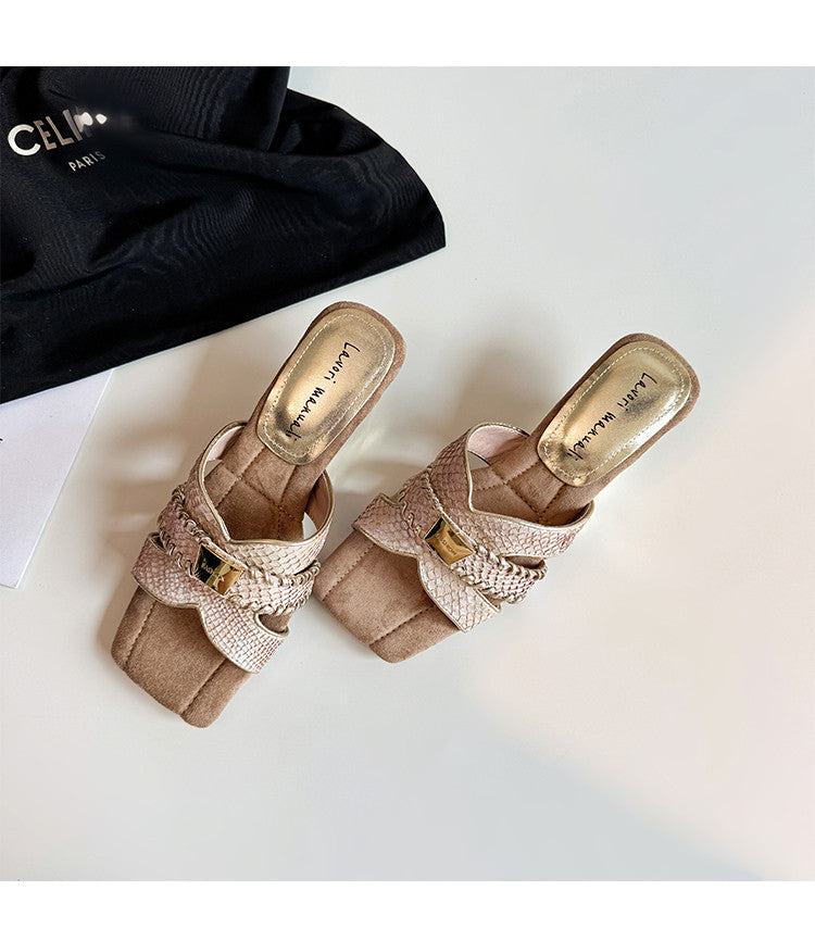 Karin Luna Fish Skin Series~ Hot-selling Square-Toe Slippers with Built-in Traffic