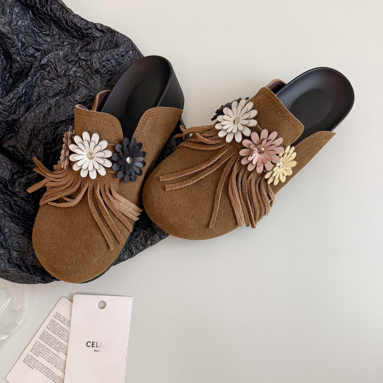 Karin Luna   Tassel Three-Dimensional Flower Thick-Soled Closed-Toe Slippers