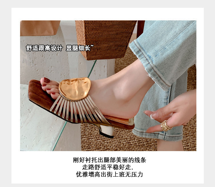 Karin Luna Bestseller Popular New Image  Comes with data plan included Resort Style Irregular Heel Thin Strap Slippers