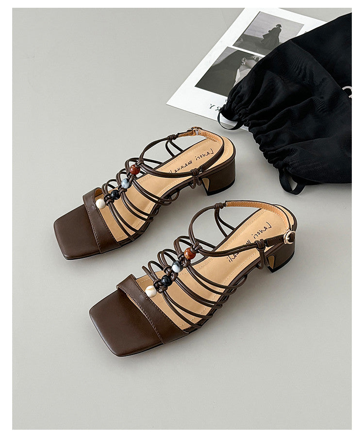 Karin Luna Bohemian Vacation Style~Square Toe Open Toe Sandals