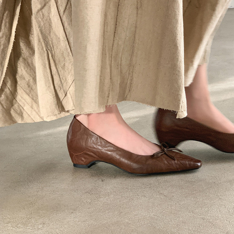 Karin Luna Full Layer Inside and Out~Basic Versatile Small Square Toe Butterfly Knot Irregular Heel Single Shoes