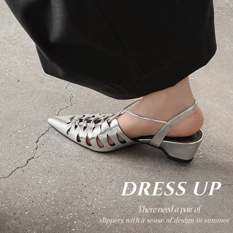 Karin Luna Braided Style ~Cross-woven Pointed Toe Closed-toe Sandals