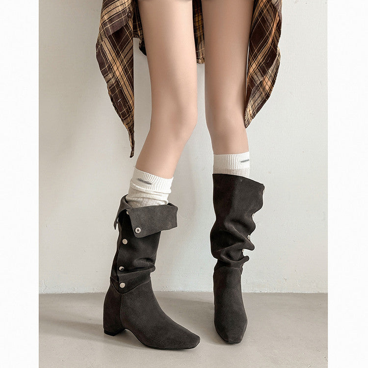 Karin Luna Bestseller Hot-Selling Hidden Buckle Lazy Style Square-Toe Height-Increasing Suede Western Boots