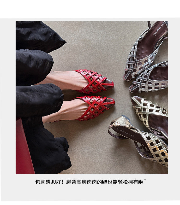 Karin Luna Braided Style ~Cross-woven Pointed Toe Closed-toe Sandals