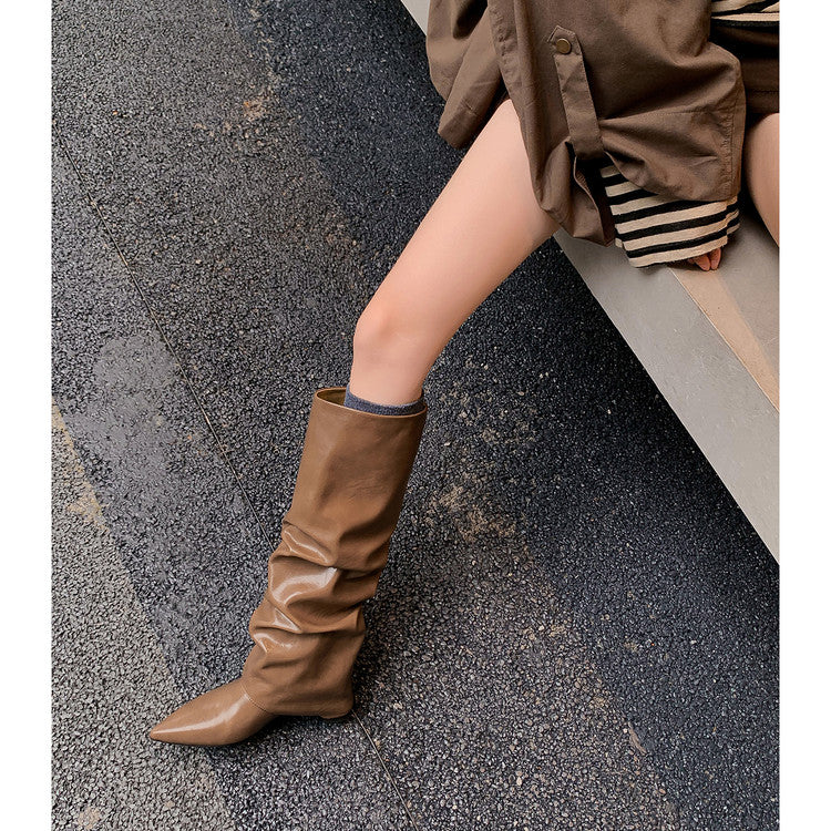 Karin Luna Elegant Style Pointed Toe Hidden Wedge Long Boots