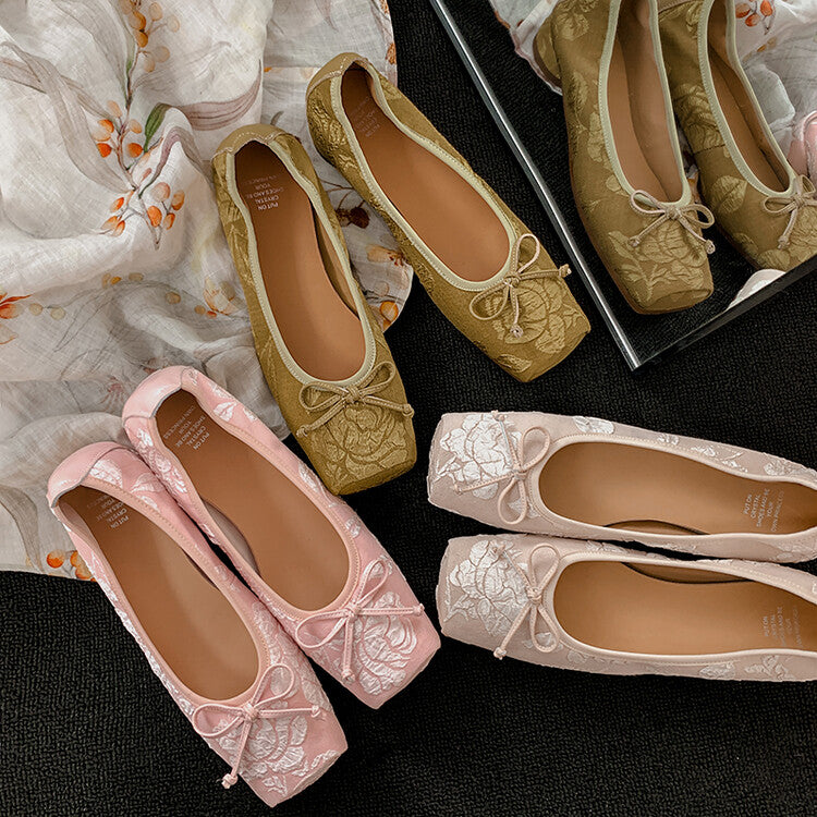 Karin Luna In Stock  In stock  Vintage Chinese Style Embroidered Rose~ Butterfly Knot Granny Shoes