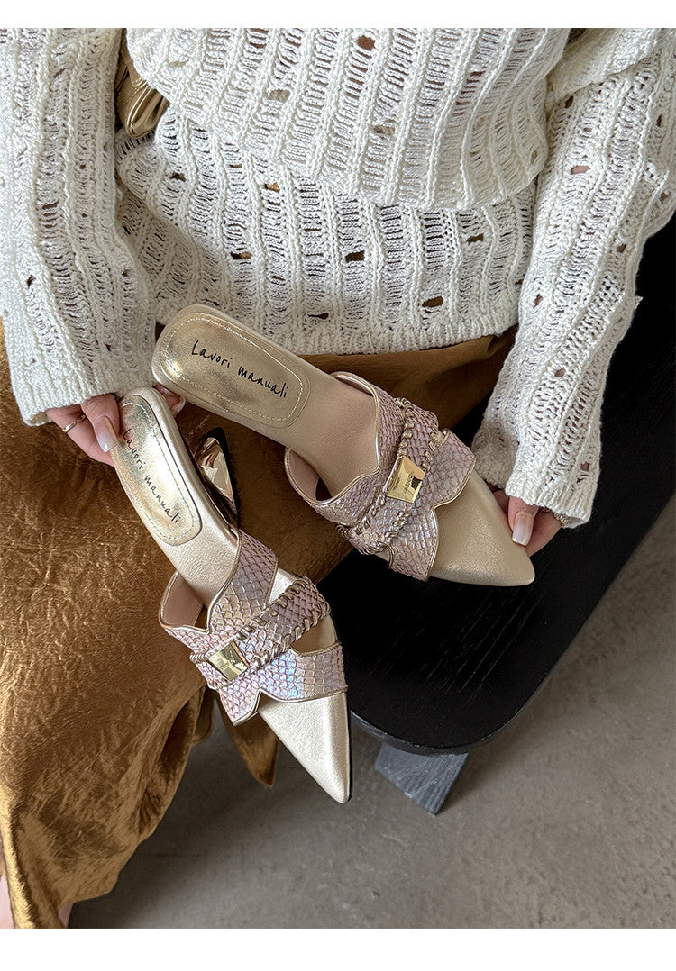 Karin Luna Fish Skin Series~Minimalist Pointed Toe Hot-Selling Unique Heel Slippers