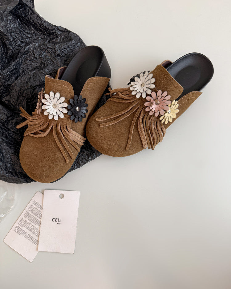Karin Luna   Tassel Three-Dimensional Flower Thick-Soled Closed-Toe Slippers