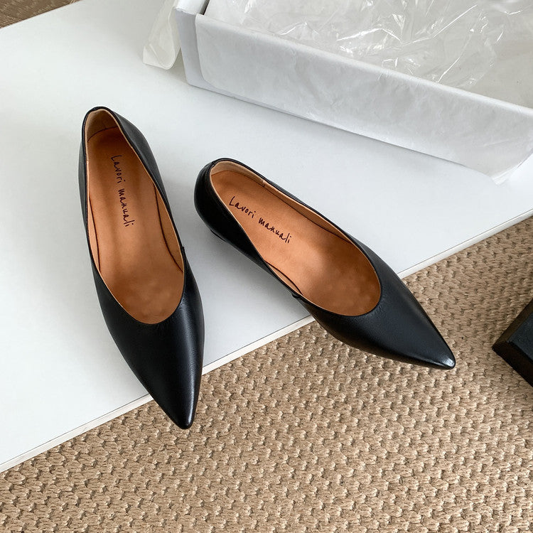Karin Luna Full Layer Inside and Out~Basic Versatile Retro French Pointed Toe Irregular Heel Single Shoes