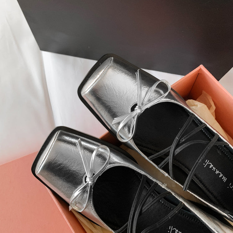 Karin Luna In Stock Spot Goods  Popular Self-flowing Bowknot Square Toe Chunky Heel Single Shoes