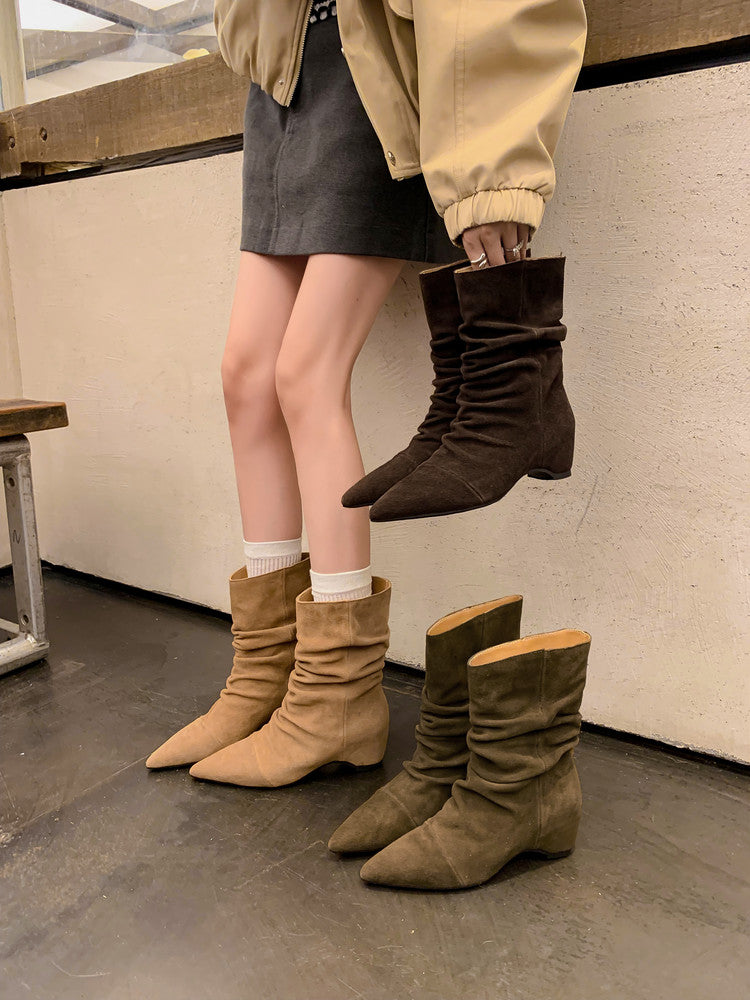 Karin Luna Data Hot-Selling Pointed Toe Slouchy Matte Western Short Boots