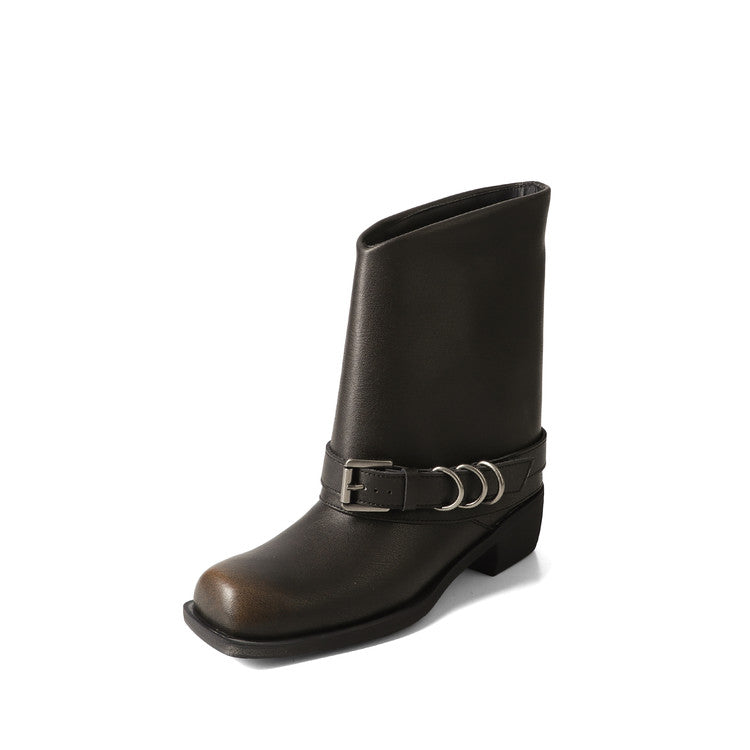 Karin Luna Elegant Style Square Toe Belt Buckle Pants Boot Short Boots