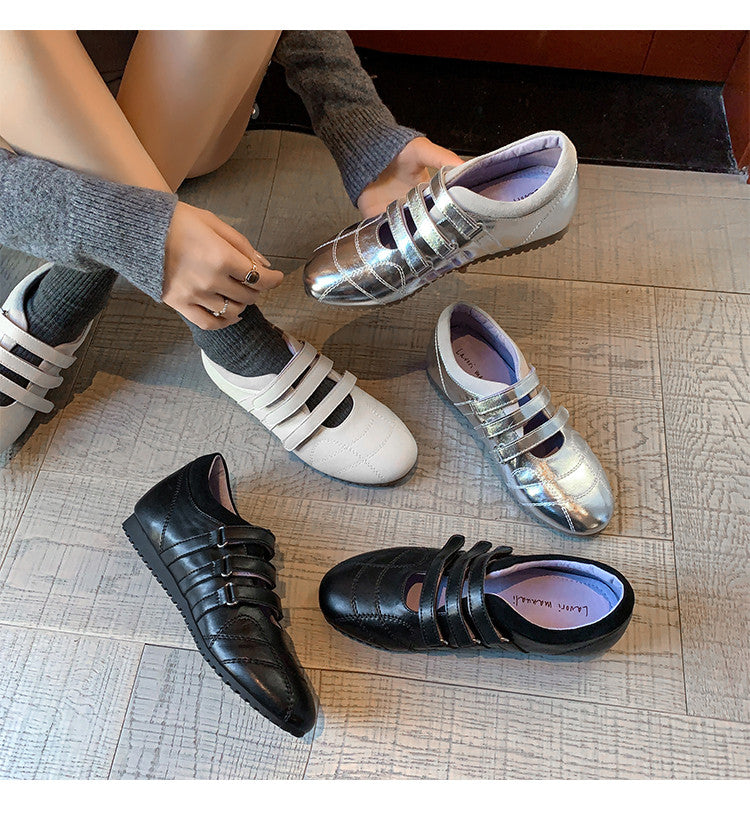 Karin Luna Casual Shoes Series~  In Stock In Stock Magic Tape Round Toe Internal Height Increase Single Strap Flats