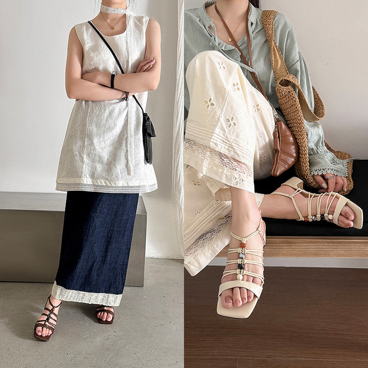 Karin Luna Bohemian Vacation Style~Square Toe Open Toe Sandals
