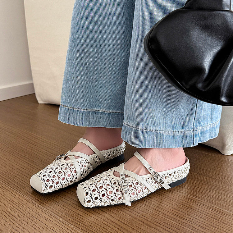 Karin Luna In Stock Spot Goods  Hot-Selling Square-Toe Woven Pig Nose Closed-Toe Slippers
