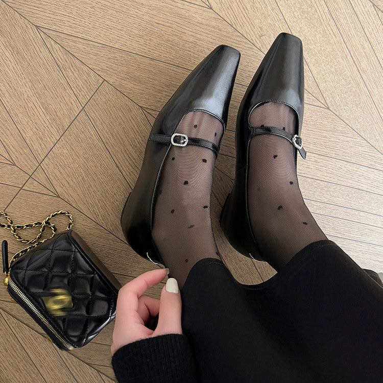 Karin Luna In Stock Spot Goods  Elegant Square-Toe One-Strap Height-Increasing Flats