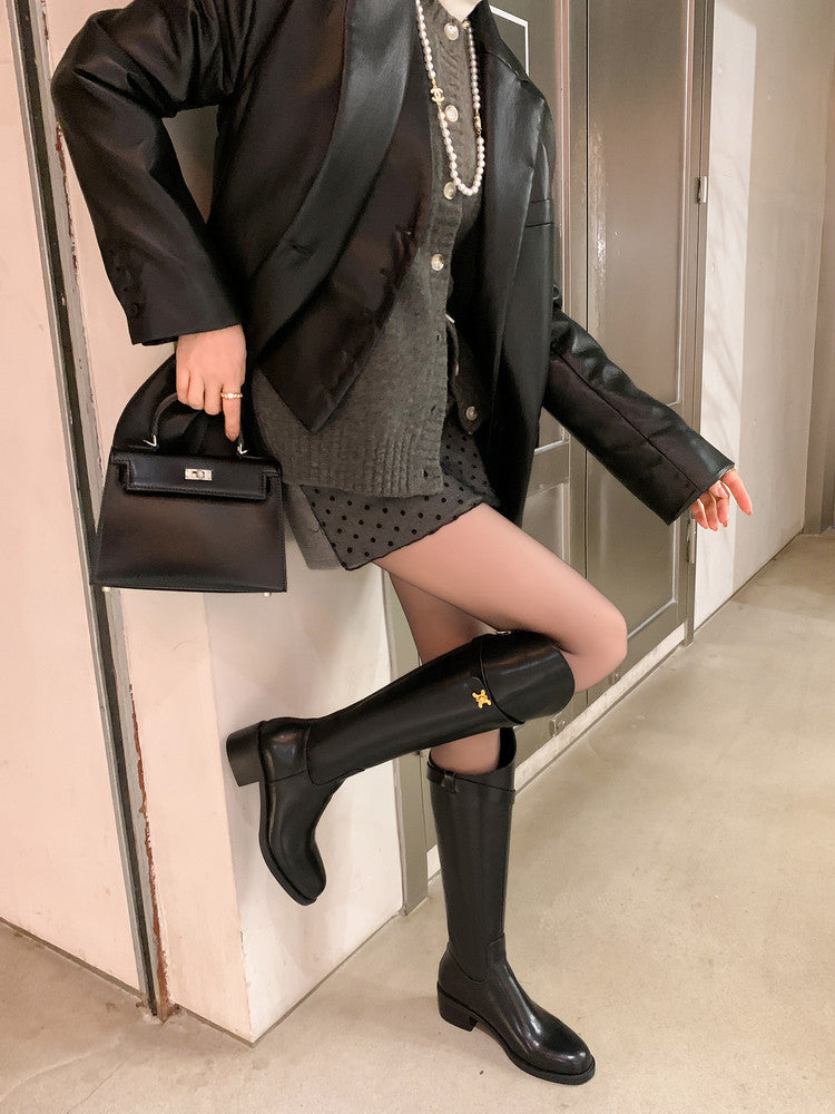 Karin Luna In Stock Classic Style Now Round Toe Flat Bottom Casual Slimming Knight Boots