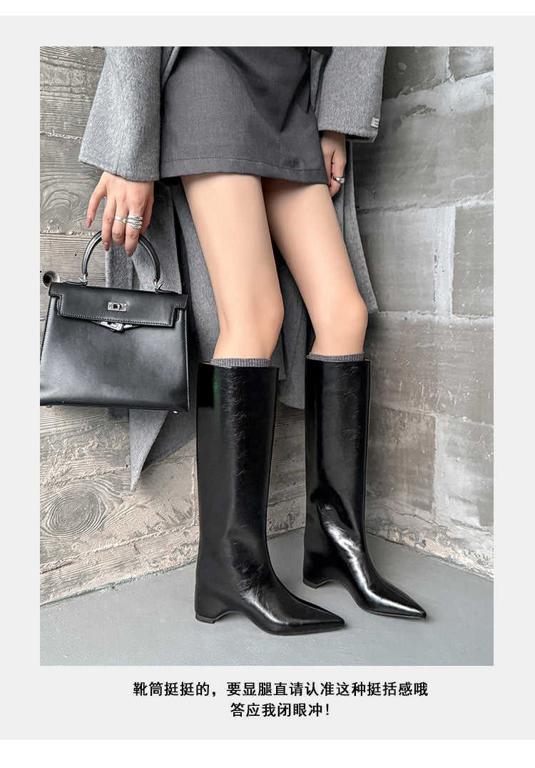Karin Luna Minimalist Style High Tube Pointed Toe Hidden Heel Boots