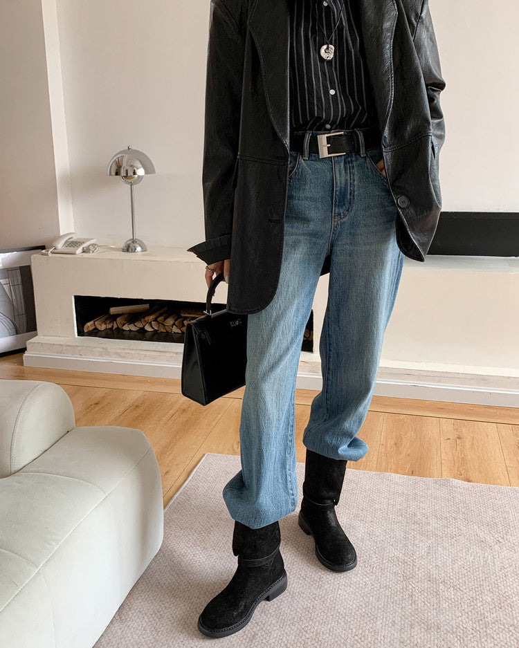 Karin Luna In Stock Spot Goods  Super textured Lazy Style Thick-Soled Ankle Boots