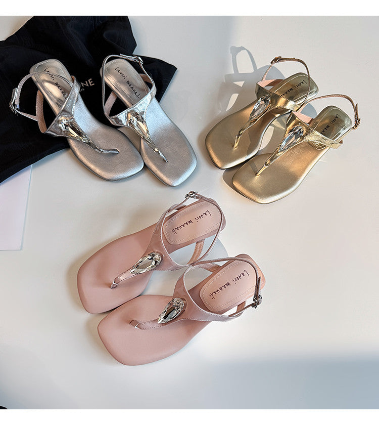 Karin Luna Bestseller Element Square Toe Irregular Heel Super Stable Toe Clip Sandals