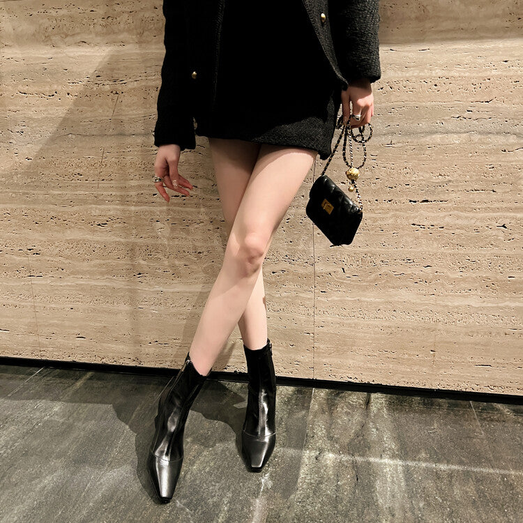 Karin Luna Elegant Small Square Toe Chunky Heel Slim Boots