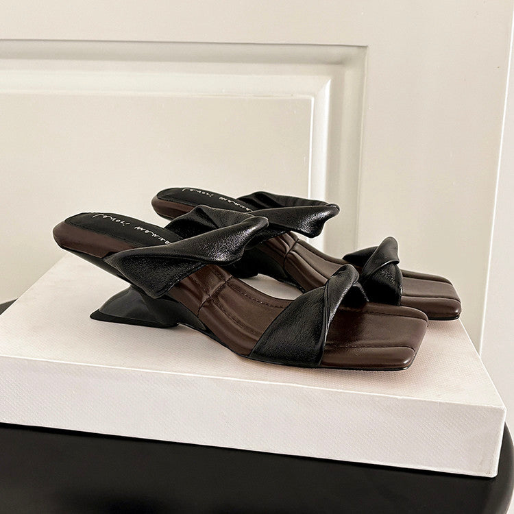 Karin Luna In Stock  Spot Goods   Square Toe One-Strap Irregular Heel Slippers