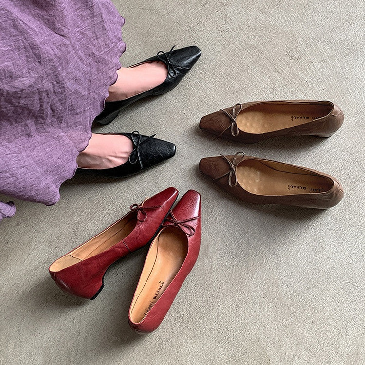 Karin Luna Full Layer Inside and Out~Basic Versatile Small Square Toe Butterfly Knot Irregular Heel Single Shoes