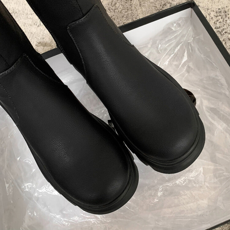 Karin Luna In Stock Best-selling in stock   Super Soft Sheepskin  Round Toe Thick Sole Vintage Belt Buckle Long Boots