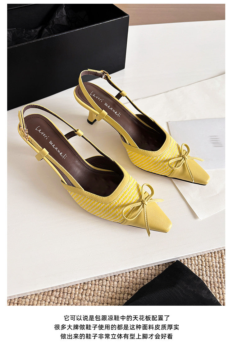 Karin Luna In Stock Spot Goods Braided Style Elegant Thin Heel Pointed Toe Closed-Toe Sandals