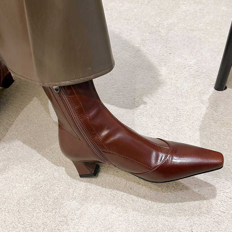 Karin Luna Elegant Small Square Toe Chunky Heel Slim Boots