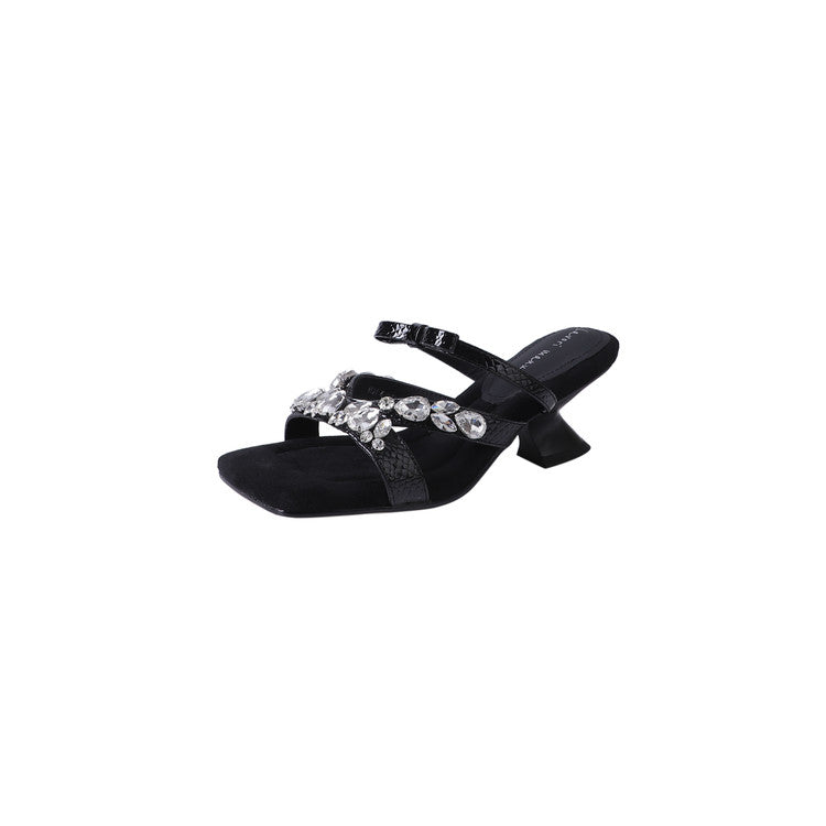 Karin Luna In Stock In Stock  Square Toe Rhinestone Bow Suede Slippers