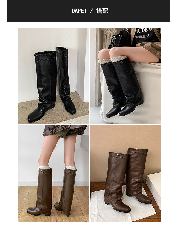 Karin Luna cool girl Stylish and Sweet Square-Toe Booties