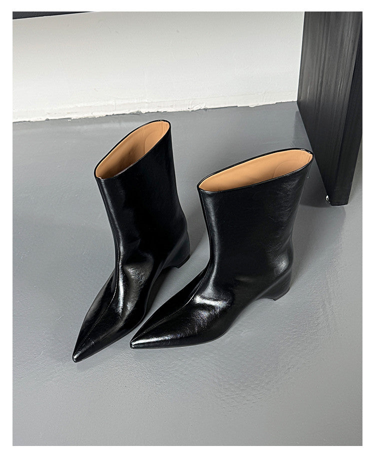 Karin Luna Elegant Pointed Toe Hidden Wedge Short Boots