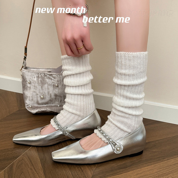 Karin Luna In Stock In Stock ~Metal One-Strap Pearl Small Square Toe Height-Increasing Flats
