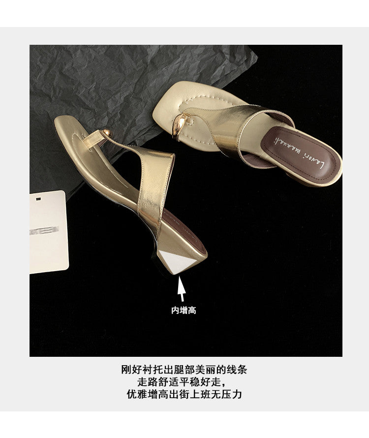 Karin Luna In Stock Spot Goods Clip-toe Square Toe Metal Buckle Minimalist Slippers