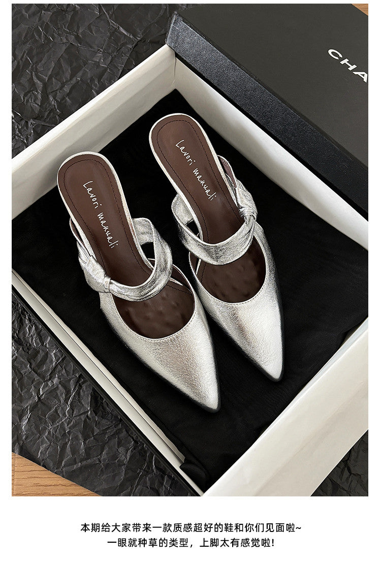 Karin Luna In Stock Spot Goods  Pointed Toe Irregular Heel Elegant Retro Strap Slippers