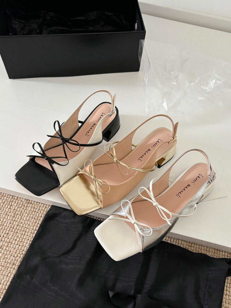 Karin Luna In Stock Spot Goods Square Toe Double Bow Thick Heel Sandals