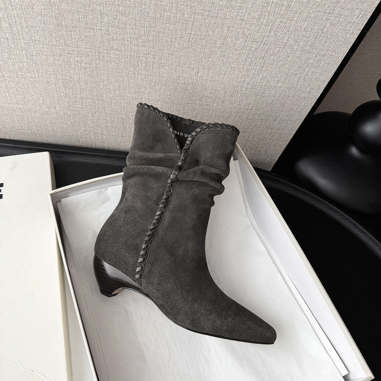 Karin Luna Small Square Toe Retro Ruched Pile Short Boots