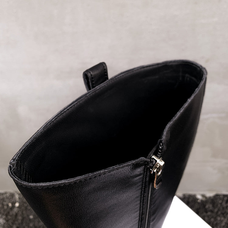 Karin Luna In Stock Spot Goods Basic Retro Square Toe Chunky Heel Riding Boots