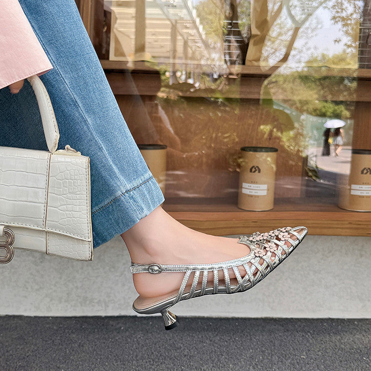 Karin Luna In Stock Spot Goods  Purely Handmade Flowers High-end Hollow Out Sandals