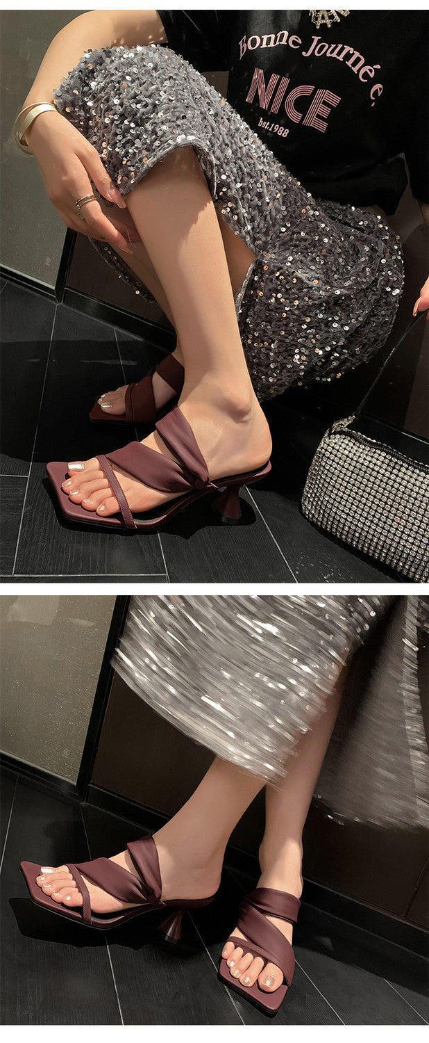 Karin Luna Best-selling in stock Minimalist Style  All-Matching Irregular Ultra-Soft Strap Square Toe High Heels