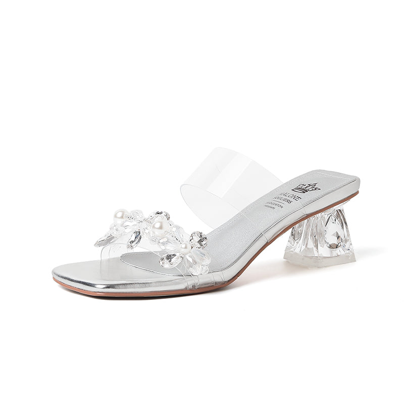 Karin Luna In Stock Spot Goods  Always in stock Square Toe Sweet Rhinestone Crystal Heel Slippers